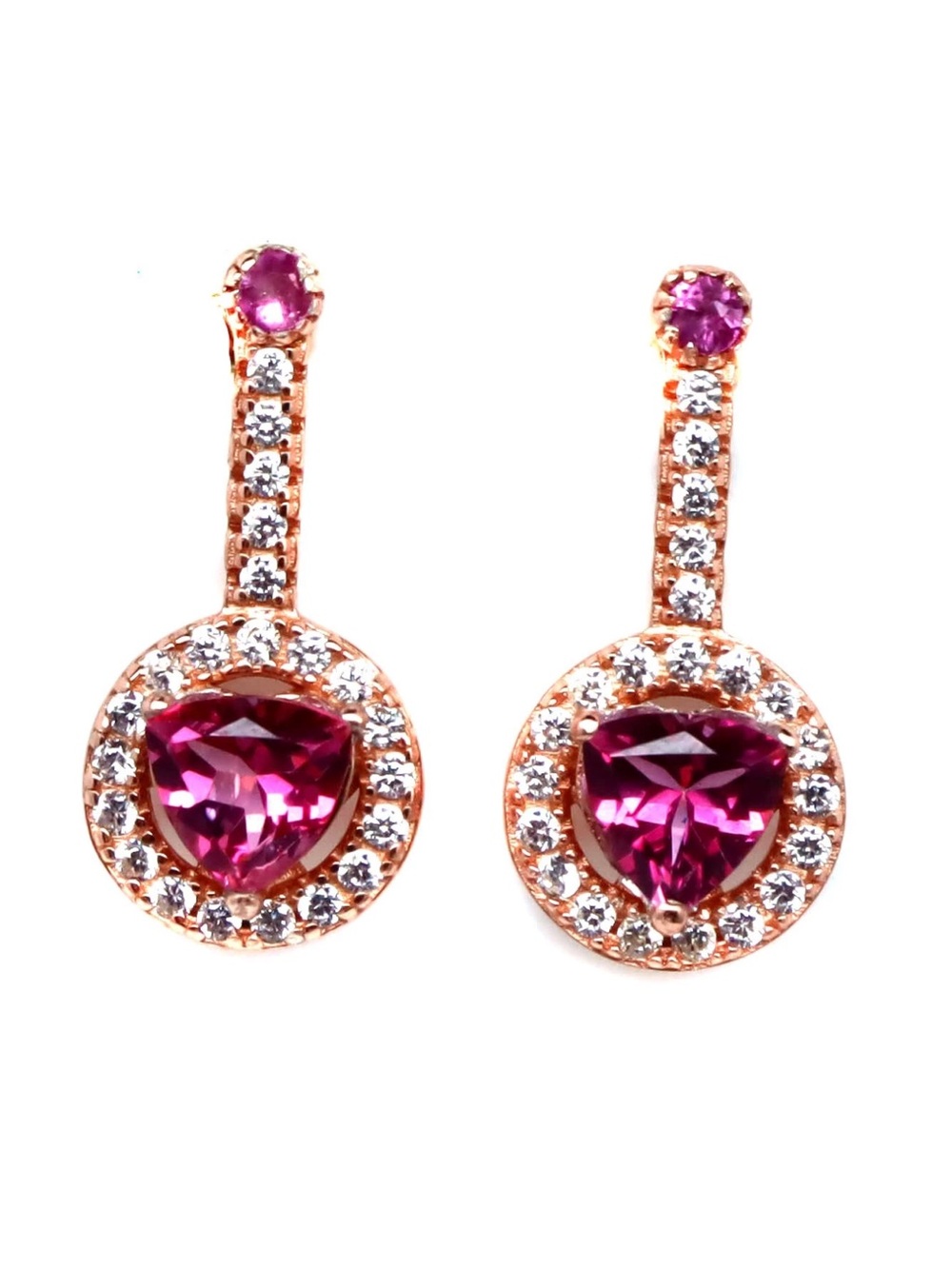 Brilliant Natural Pink Mystic Topaz & pink Sapphire in 14K Rose Gold Earrings